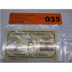 .999 solid gold American certified investor's bar