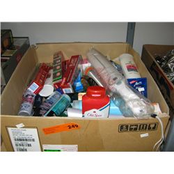 Box of deodorant, shampoo and toothpaste, new