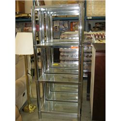 Three tiered metal stand with glass shelving
