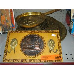 Collection of approx 12 brass hanging plates
