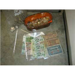 Coins, bills, slot  machine coins