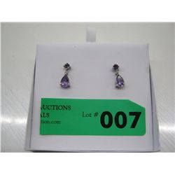 .925 silver diamond & amethyst drop earrings