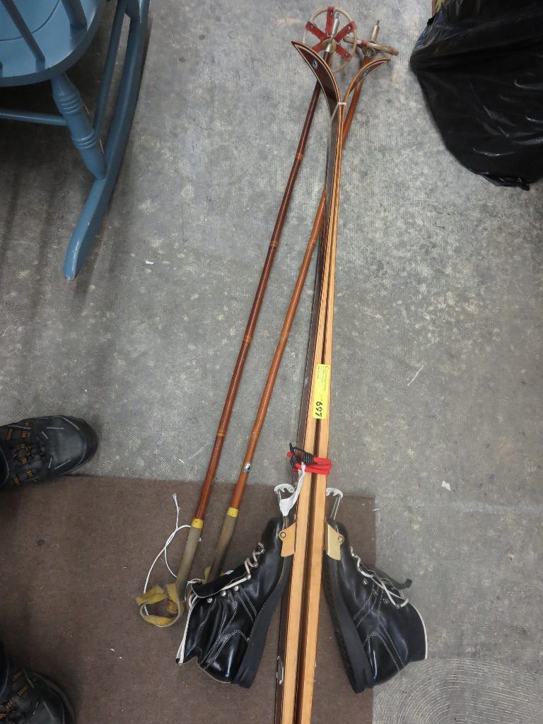 Vintage cross country skis and poles