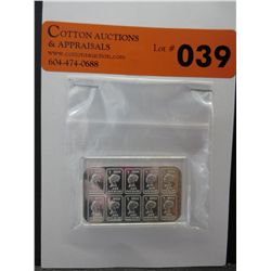 Uncut sheet of .999 silver Queen Elizabeth bars