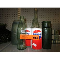 Eight pieces collectible glass & tin containers