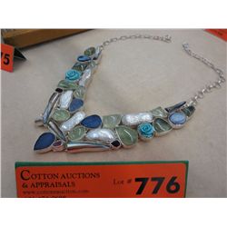 Necklace with a variety of stones set in silver