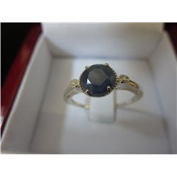 One carat sapphire sterling silver ring
