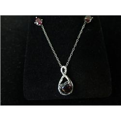 Red garnet & diamond pendant & necklace set