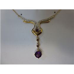 Sterling silver & gold clad amethyst drop necklace