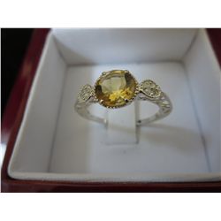 Yellow citrine cocktail ring set with 8 diamonds