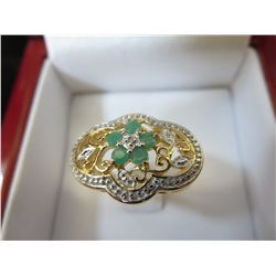 Sterling silver & gold clad diamond & emerald ring