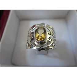 Filigree citrine gemstone ring in .925 silver