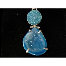 Aquamarine, druzy & agate .925 silver necklace