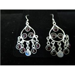Moonstone & garnet chandelier earrings
