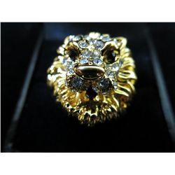 Gold clad crystal lion ring