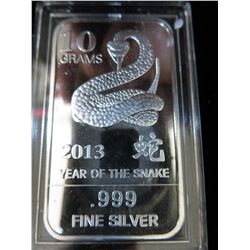 2013 Year of the snake .999 solid silver art bar