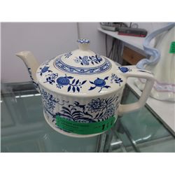 English blue and white teapot