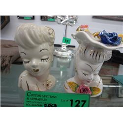 Two vintage head figurine vases 5" tall