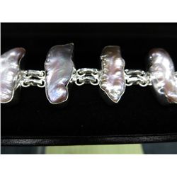 Fancy Freeform Stick Pearl & sterling bracelet
