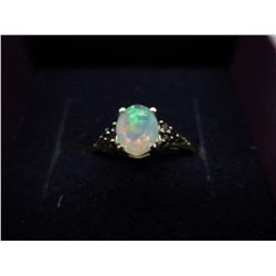 Ethiopian Opal & red diamond ring