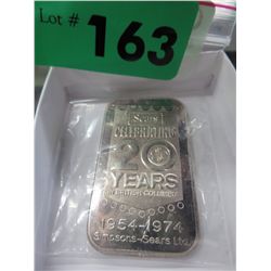 1954-1974 Sears 20-Year Anniversary Silver bar