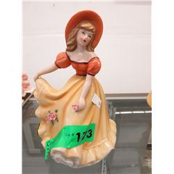 China figurine of a lady 8" tall, 6" wide