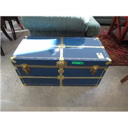 Blue metal trunk. 34" x 16" x 15"