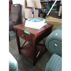 Wood side table with wood drawer