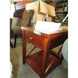 Wood side table with wood drawer