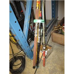 Three fishing rods and two reels