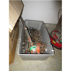 Tote containing come along and other tools