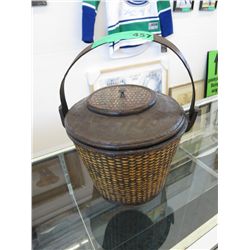 Wicker covered pail with handle