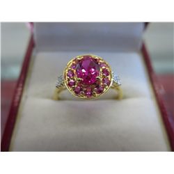 9kt gold estate diamond & cut crystal ring