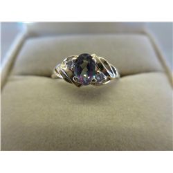 10kt gold mystic topaz & diamond ring
