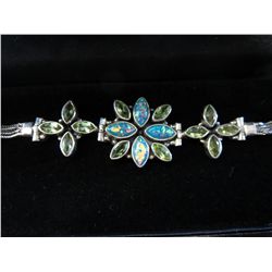 Fire opal & green peridot sterling silver bracelet