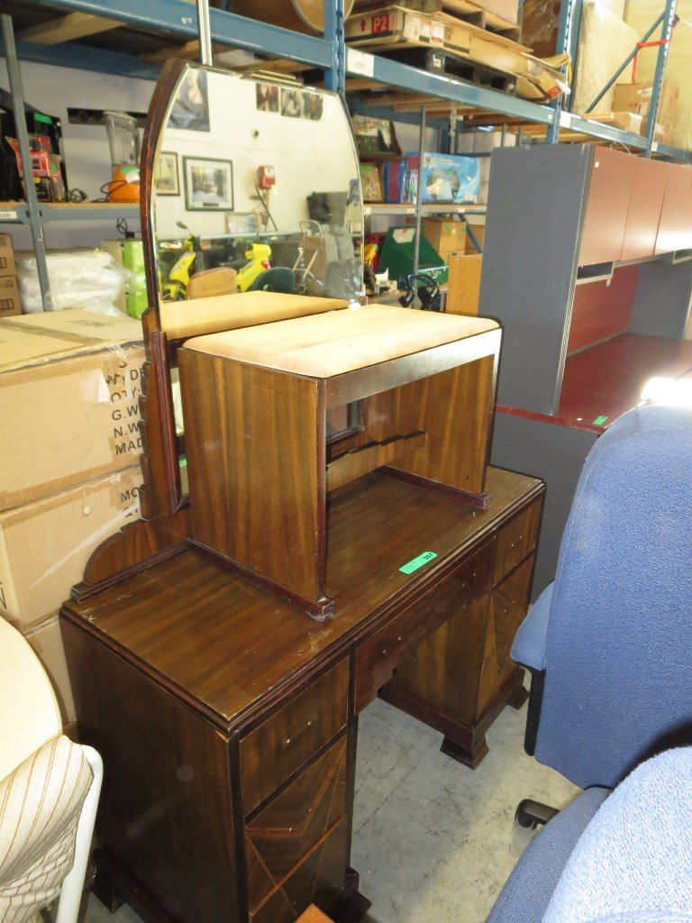 Vintage waterfall veneer dressing table with stool