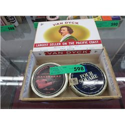 Vintage cigar box and 2 tobacco tins