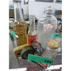 Nine vintage bottles & jars & tins