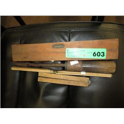 Four vintage wood & brass tools