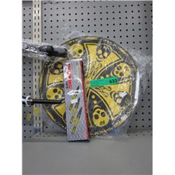Dart board and box of throwing knives
