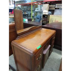 Vintage waterfall veneer vanity and stool