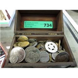 Box of coins and tokens