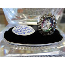 Vintage German Sterling  rainbow crystal ring
