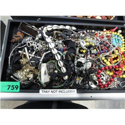 Tray of costume and bead jewelry