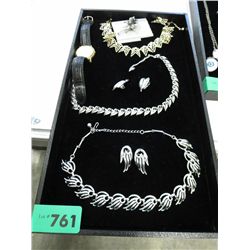 Tray of vintage costume jewelry and a watch