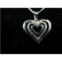 Sterling silver diamond heart necklace, NIB