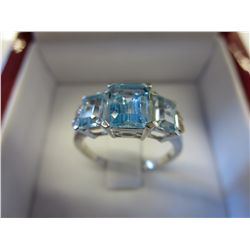 Emerald cut blue topaz & diamond ring