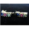 Image 1 : Ruby, sapphire, emerald & diamond earrings
