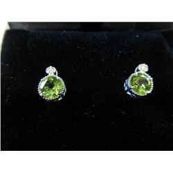 Green peridot & diamond stud earrings in silver