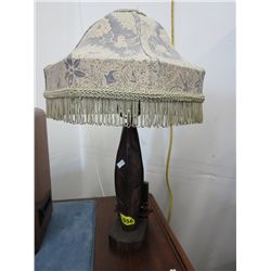 Carved wood lamp with shade 21" tall